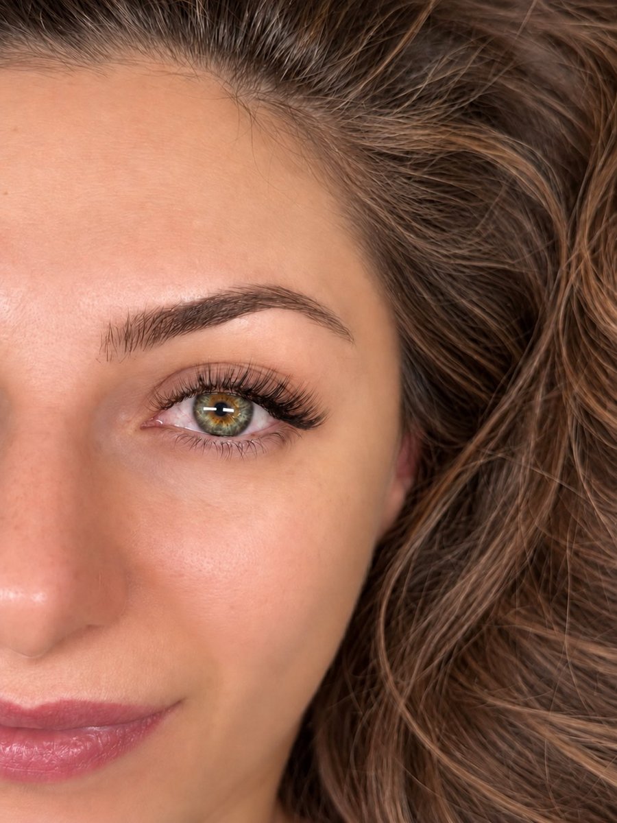 Hybrid lash extensions on hazel eyes
